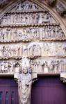 Reims; St. Calixtus, St Nicaisius, Clovis, St. Remi, Job, Jesus Christ; trumeau and tympanum of the central portal, north facade (Portal of Saints).
 
Click to enter image viewer

Use the Save buttons below to save any of the available image sizes to your computer.
