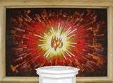 Holy Spirit and Fire with Baptismal Font. 