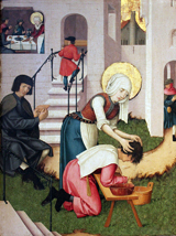 Saint Verena washes the hair of a plague patient. 