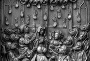 Choirstall woodcarving of the Pentecost, with tongues of fire descending upon the apostles, detail. 