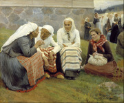 Women Outside the Church at Ruokolahti. Edelfelt, Albert, 1854-1905