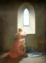 Genevieve de Brabant in Prison Baptizing her Son. Mallet, Jean-Baptiste, 1759-1835
