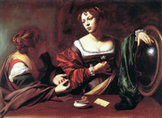Martha and Mary. Caravaggio, Michelangelo Merisi da, 1573-1610