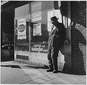  Great Depression: unemployed, destitute man leaning against vacant store.
 Lange, Dorothea

Click to enter image viewer

Use the Save buttons below to save any of the available image sizes to your computer.
