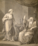 The Macklin Bible -- Ahijah Foretelling the Death of Abijah the Son of Jeroboam. Kauffmann, Angelica, 1741-1807 ; Bartolozzi, Francesco, 1727-1815