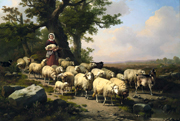 Shepherdess with Her Flock. Verboeckhoven, Eugène-Joseph, 1798-1881