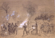 Thanksgiving in camp (of General Louis Blenker) during the US Civil War on Thursday November 28th 1861. Waud, Alfred R. (Alfred Rudolph), 1828-1891