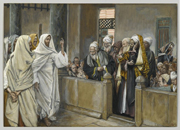 Chief Priests Ask Jesus by What Right Does He Act in This Way. Tissot, James, 1836-1902