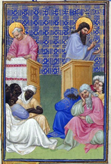 Preaching of the Apostles. Limbourg, Herman de, approximately 1385-approximately 1416, Limbourg, Jean de, approximately 1385-approximately 1416, Limbourg, Pol de, approximately 1385-approximately 1416