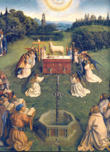 Adoration of the Lamb detail, Ghent Altarpiece.
 Eyck, Jan van, 1390-1440

Click to enter image viewer

Use the Save buttons below to save any of the available image sizes to your computer.
