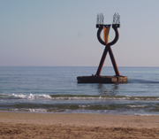 Alfa i Omega Monument on Torredembarra beach, Catalonia. 