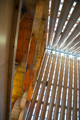 Light from roof of Cardboard Cathedral. Ban, Shigeru, 1957-
