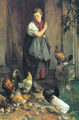 Feeding Chickens. Thoma, Hans, 1839-1924