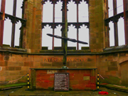 Coventry Cathedral - burned timbers in shape of a cross. 