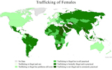 2009 world map showing countries by prevalence of female trafficking.. WomanStats Project