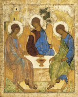 Hospitality of Abraham.
 Rublev, Andreĭ, Saint, -approximately 1430

Click to enter image viewer

Use the Save buttons below to save any of the available image sizes to your computer.

