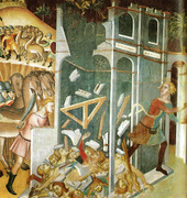Devil Causes the House of Job's Son  to Fall Upon Job's Children. Bartolo, di Fredi, 1330-1410