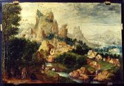 Landscape with the parable of the Good Samaritan. Bles, Henri, 16th cent.