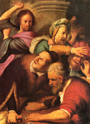 Christ driving the moneychangers. Rembrandt Harmenszoon van Rijn, 1606-1669