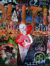 Love and peace messages on the John Lennon wall in Prague. 