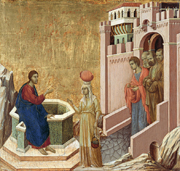 Christ and the Samaritan Woman. Duccio, di Buoninsegna, -1319?