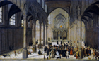 Church interior with Christ preaching to a crowd. Cornelis van Dalem and Jan van Wechelen (attribution)